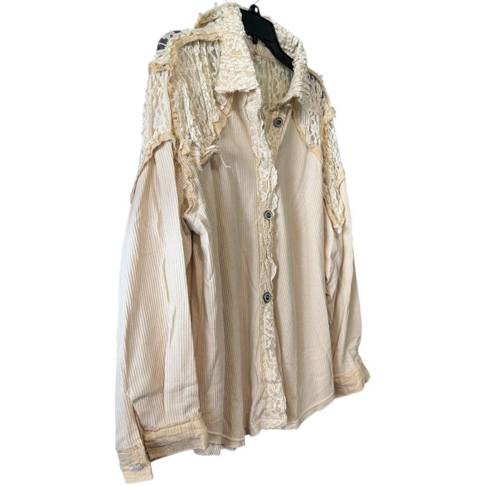 POL Ivory Lace Patchwork Button Up Shacket Size L… - image 8